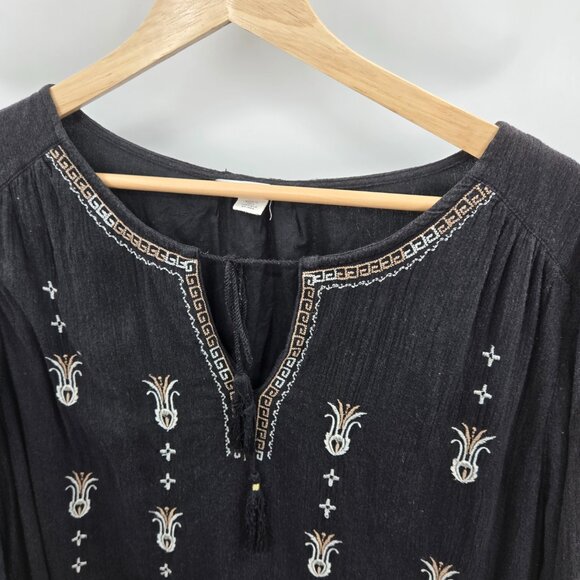 Caslon Black Embroidered Boho Peasant Tassels Tunic Midi Dress Large - Picture 3 of 13
